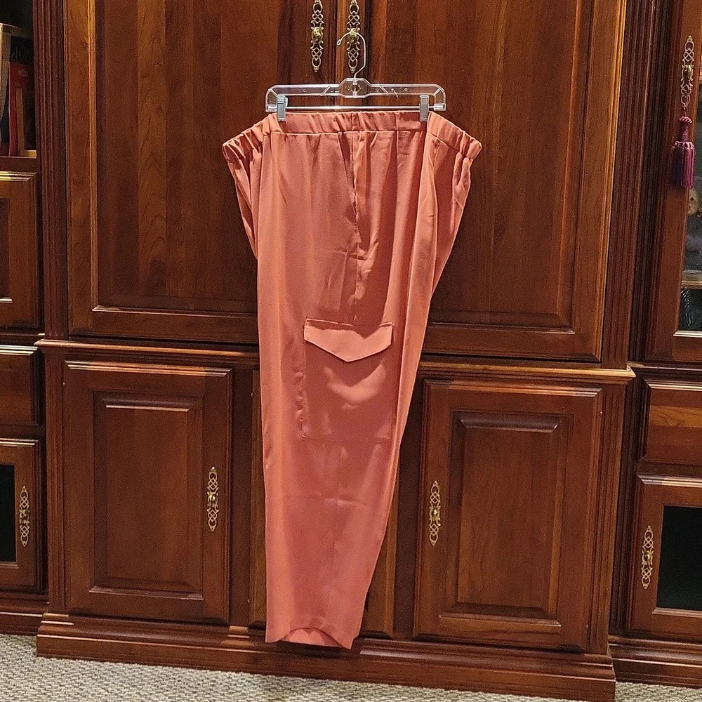 Eloquii Size 24 Coral Dress Cargo Pants - Picture 1 of 5